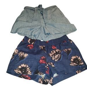 J.Crew Factory Shorts Lot 2 Pair Blue/Blue Floral Size M Cotton Linen CBK Summer